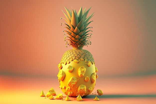 On a background of vivid yellow a pineapple bomb Concept for minimal fruit