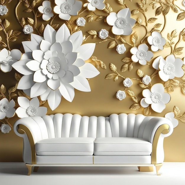 Background wall murals white flower golden