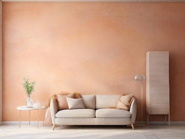 background wall texture with color Peach Fuzz plaster painted wall