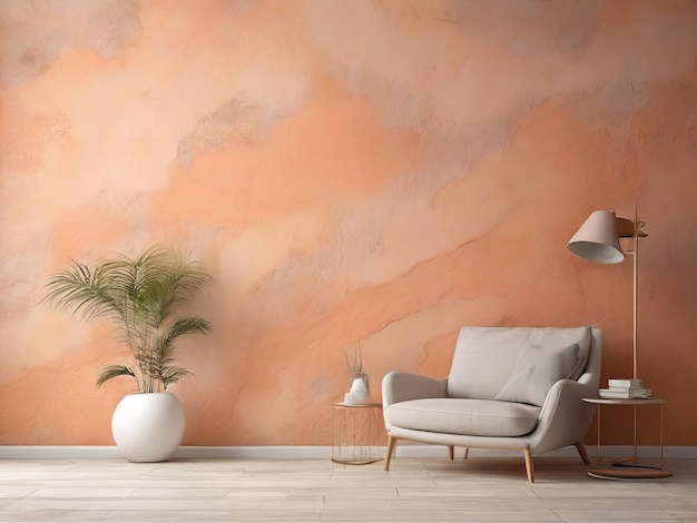 background wall texture with color Peach Fuzz plaster painted wall