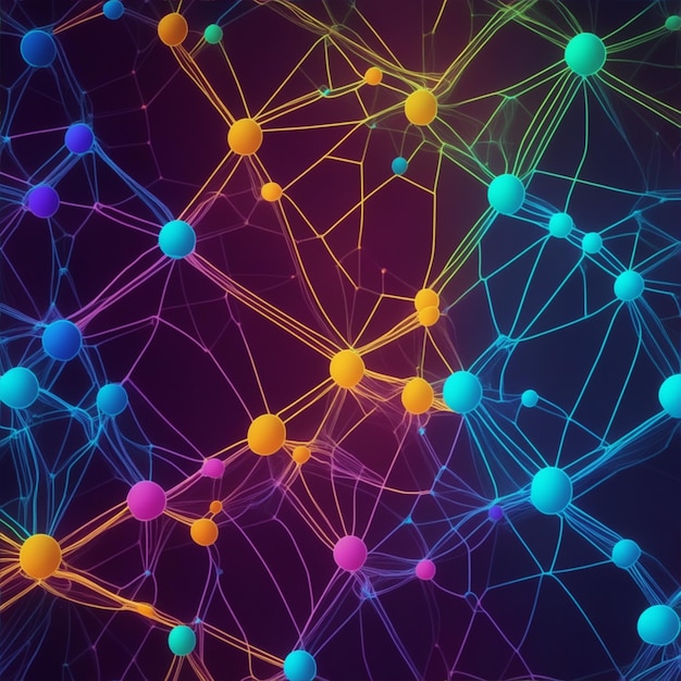 イラストの色のグラデーションを持つ AI ニューラル ネットワーク構造の背景の壁紙