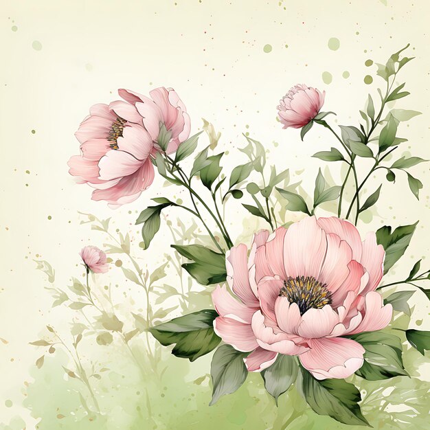 Photo background watercolor of pale blush pink background with green ink blotches and penci 2d design