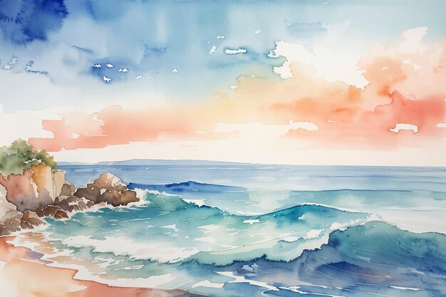 水彩画の海風景の背景