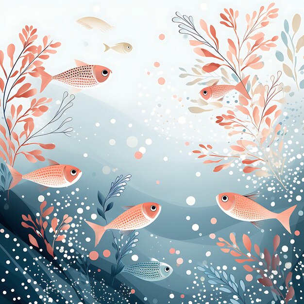 Photo background watercolor of soft cyan background with silver ink smudges doodled fish an 2d design