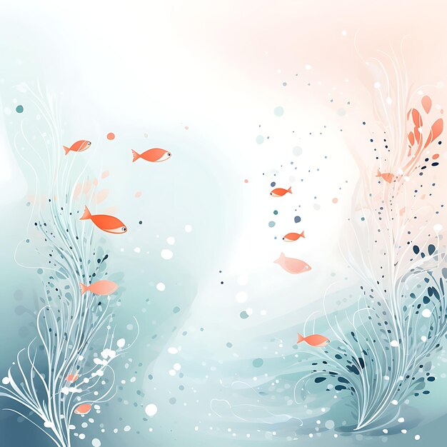 Background Watercolor of Soft Cyan Background With Silver Ink Smudges Doodled Fish an 2D Design