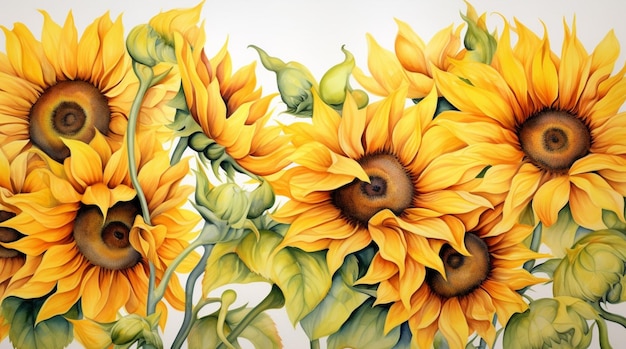 Photo background of watercolor yellow sunflowers