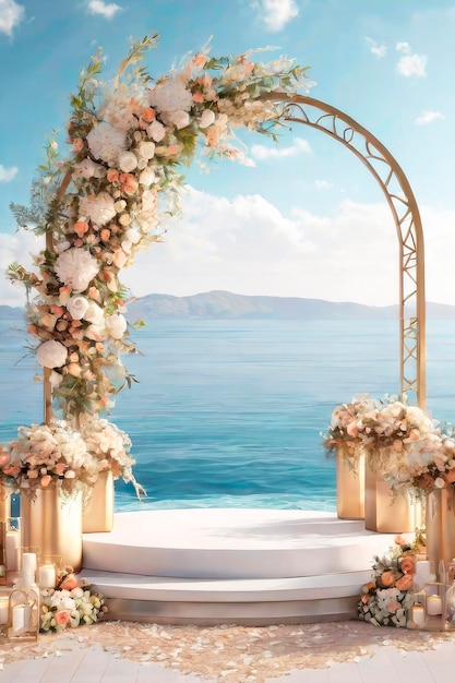 Background for wedding ceremony Decorations and arch for wedding ceremony the backdrop of the sea