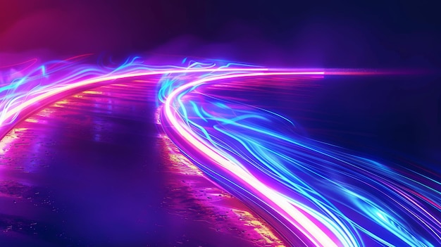 Background with 3D neon light effect Illustration of a high speed concept Curved light trails reaching upward