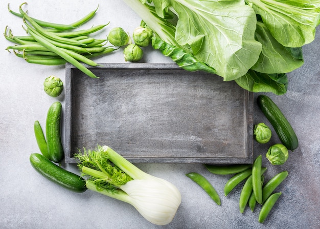 Background with assorted green vegetables