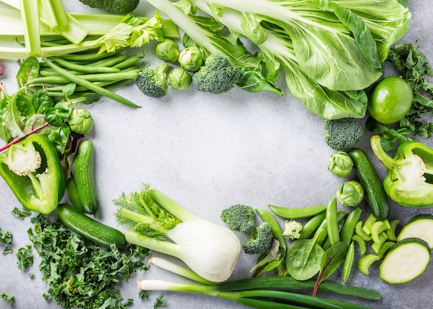 Background with assorted green vegetables