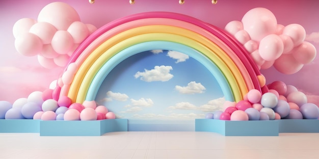 background with balloons and a rainbow for banners cards flyers photo zones wallpapers for social networks etc