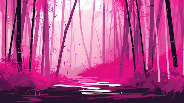 Foto sfondio con foresta di bambù nel colore fuschia