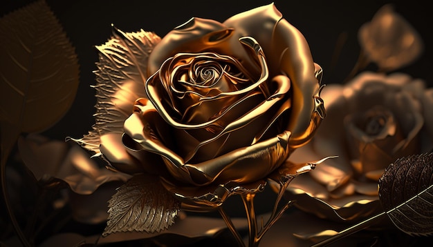 Background with a beautiful golden rose digital illustration