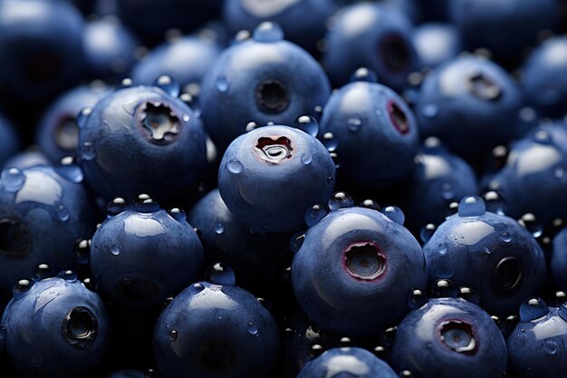 Background with beautiful and tasty blueberries with water drops Generative AI