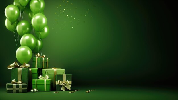 Background with birthday gifts in Green color