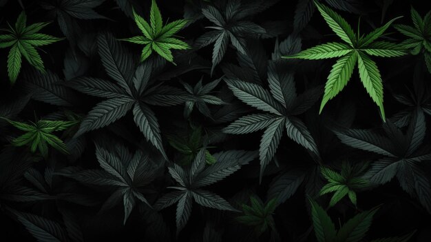 Background with Black marijuana leaves