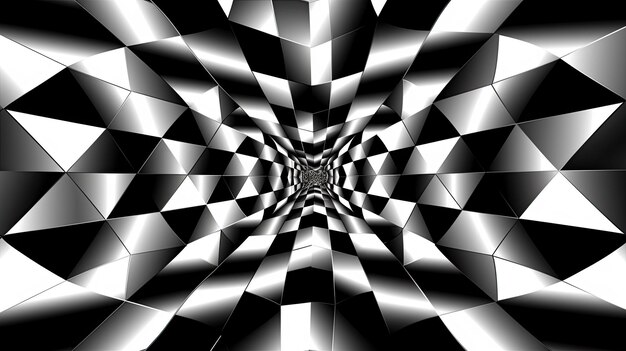 Background with black and white triangles arranged in a checkerboard pattern with a mirror effect