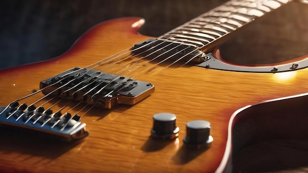 Background with the body of a sunburst electric guitar