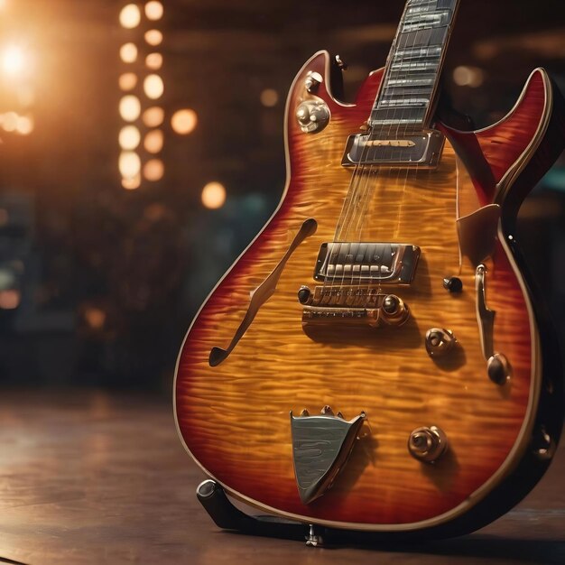 Background with the body of a sunburst electric guitar