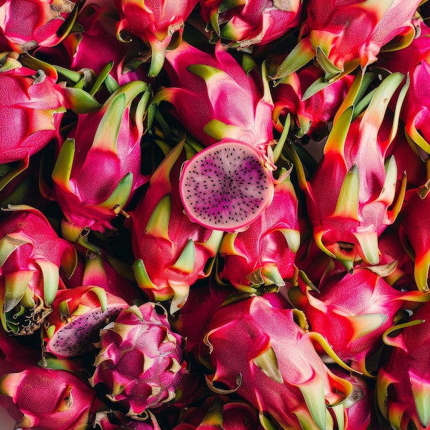Foto sfondio con frutta di drago succosa brillante esotica d'estate deliziosa dolce e sana pitaya