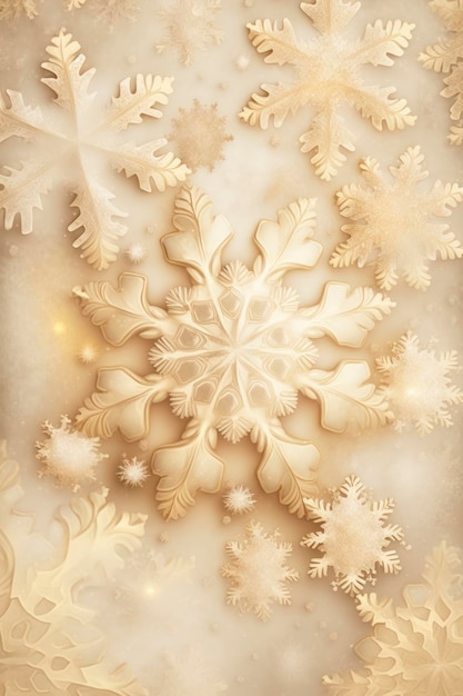 Foto uno sfondo con un mucchio di fiocchi di neve sopra nello stile del bac spettacolare beige chiaro e oro