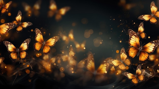 Background with butterflies in Amber color