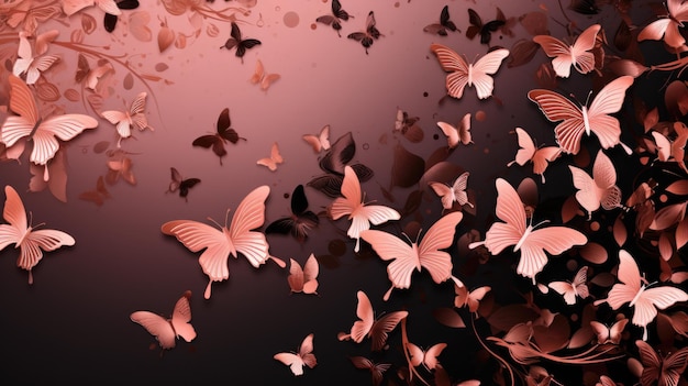 Photo background with butterflies in copper rose color