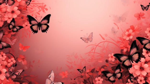 Background with butterflies in Coral color