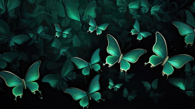 Background with butterflies in Emerald color