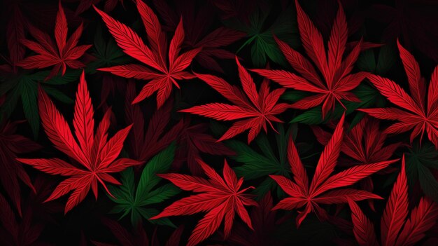 Photo background with cherry red marijuana leaves