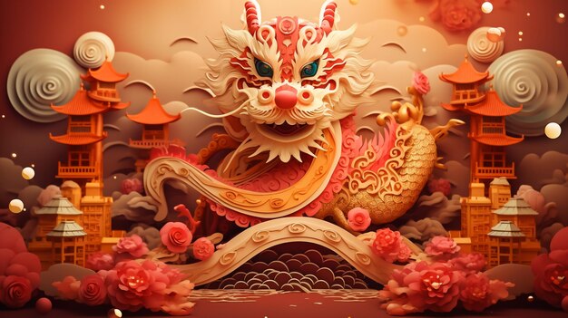 Background with chinese dragon traditional china symbol asian mythological color animal