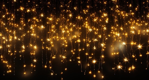 Photo background with christmas lights on a black background dark gold