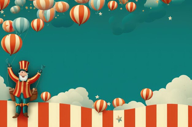 Photo background with a clown and bright balloons free space for text