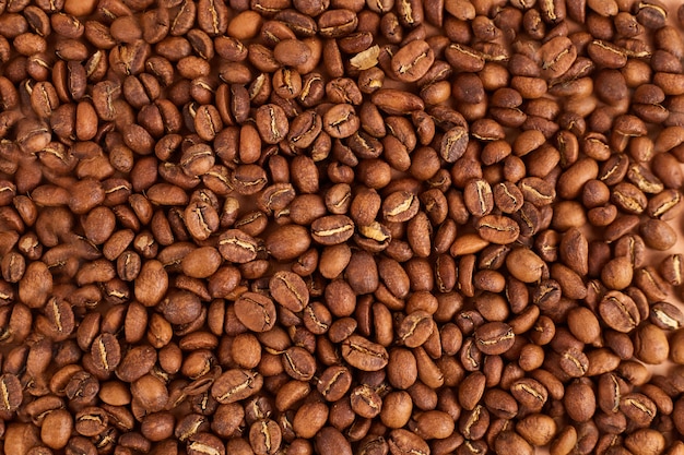 コーヒー豆の背景。スペースをコピーします。上面図