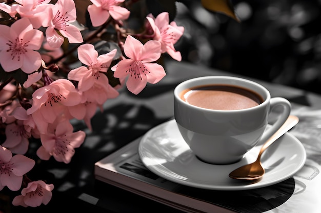 Background with coffee and flowers