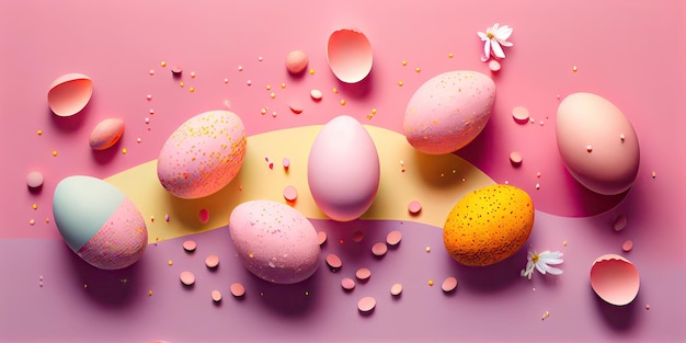 Background with colored easter eggs Generative AI