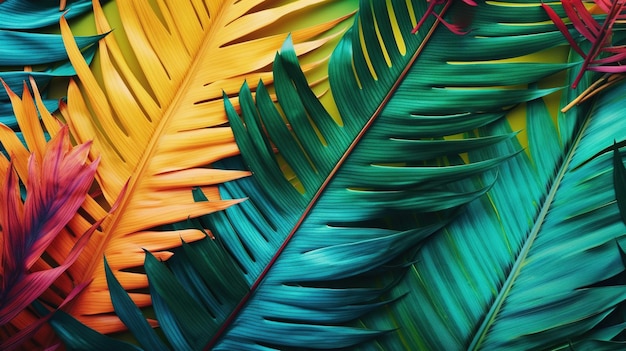 Background with colorful tropical leaves Generative AI