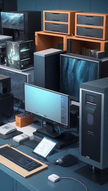 Background with Computers and Folders