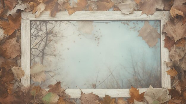 background with copy space ancient parchment paper with a frame of ornaments of autumn branches and leaves autumn blank