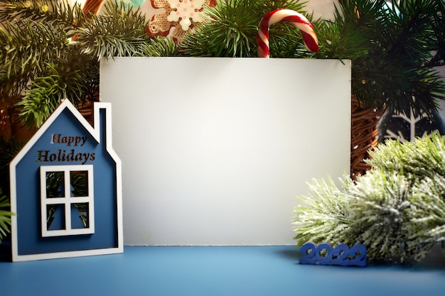 Photo background with copy space mockup. merry christmas and happy new year.