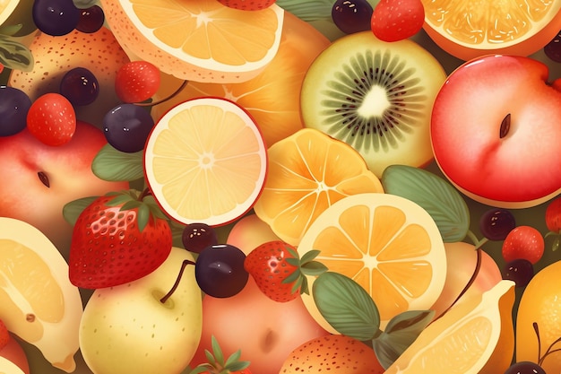 Background with cut fruits AI Generated