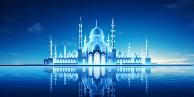 Background with a d model of a mosque in white and