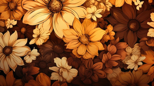 Background with different flowers in Amber color