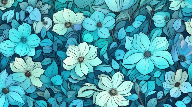 Background with different flowers in Aqua color