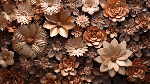 Background with different flowers in Bronze color