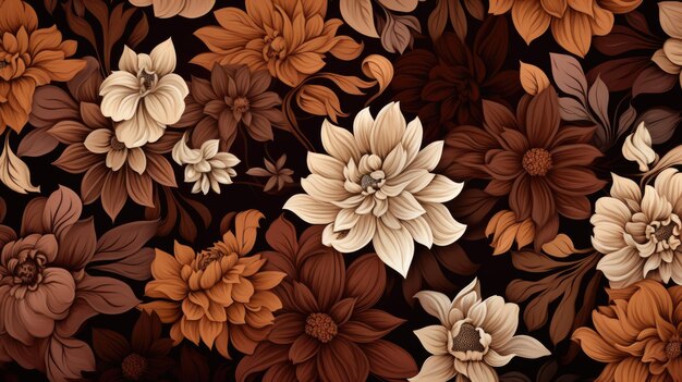 Background with different flowers in Brunette color