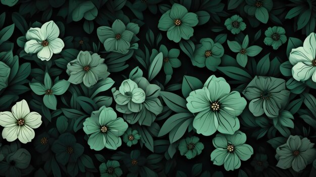 Background with different flowers in Dark Green color