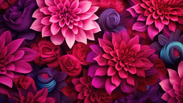 Background with different flowers in Fuschia color