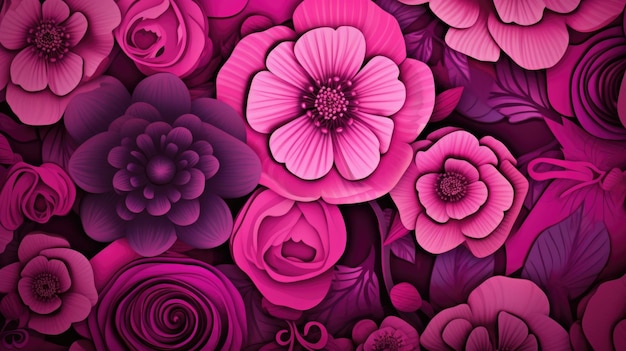 Background with different flowers in Magenta color