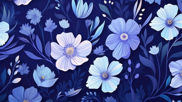 ネイビーブルーの色で異なる花の背景